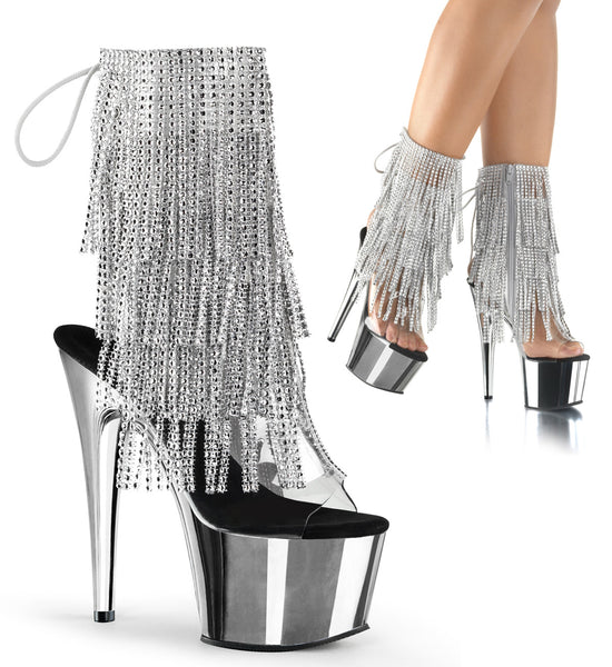 Silver stripper heels online