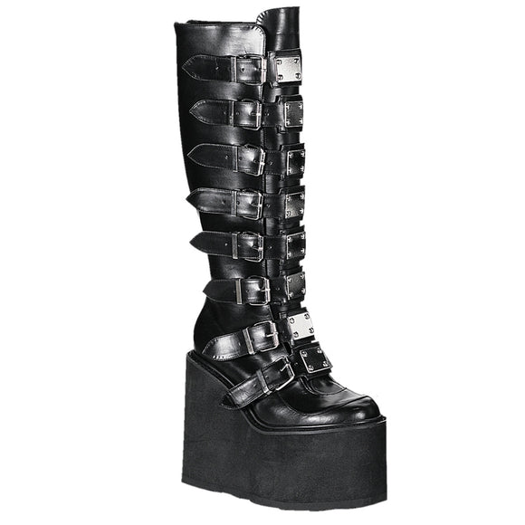 Demonia swing 815 buckle boots, black vegan leather